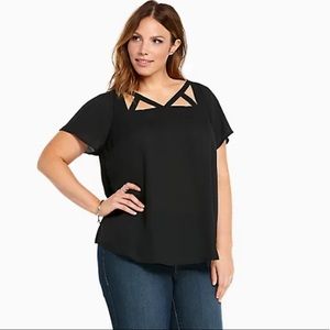 TORRID BLACK CUT OUT GEORGETTE CAGE FRONT TOP